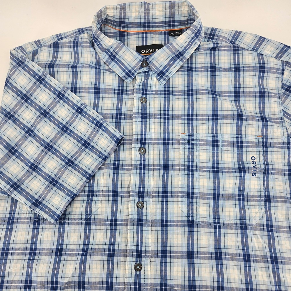 Orvis Mens XL Blue Plaid Short Sleeve Active Fit Button Down Shirt RN 70534 - Picture 1 of 10